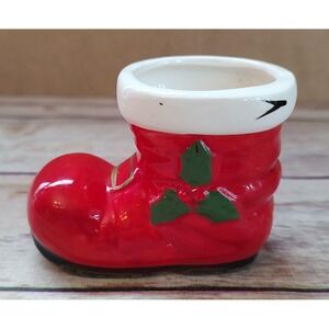 Lefton Red Santa Boot  2.25 Inches Tall Vtg Kitschy Christmas Decor A1
